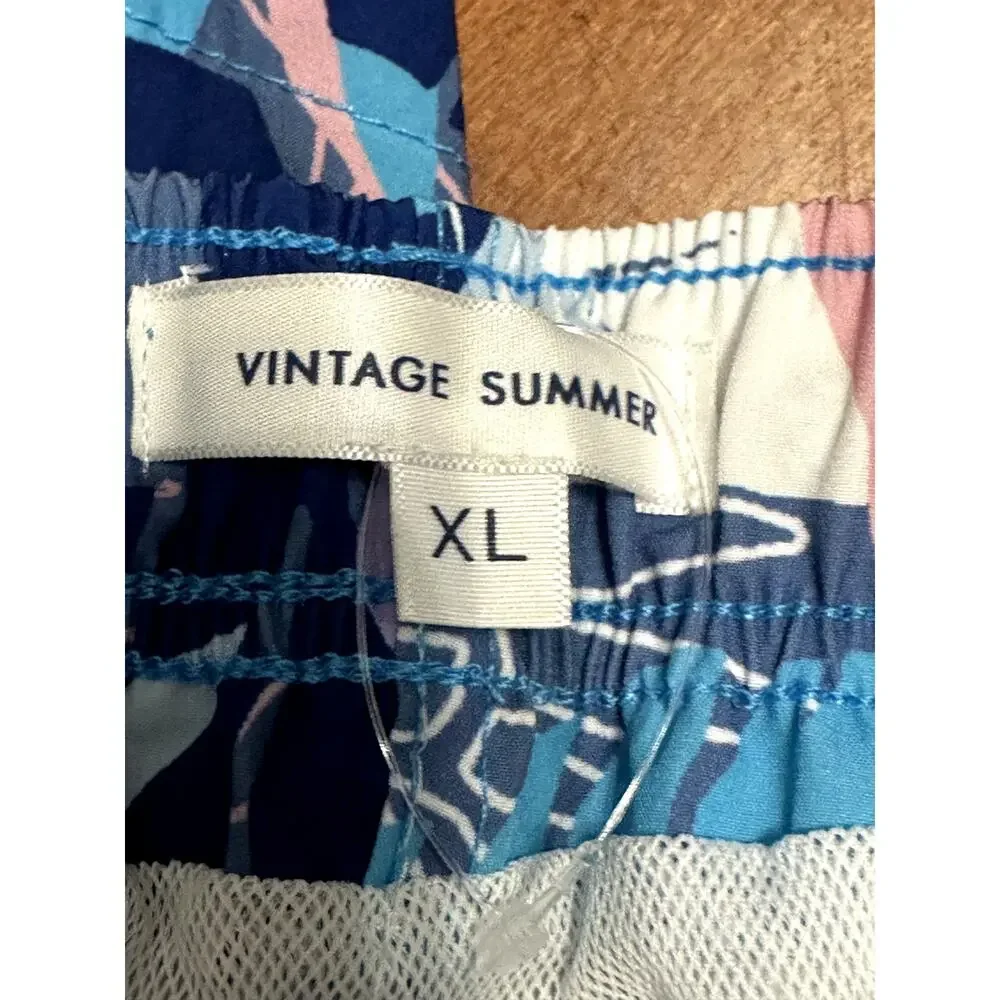 Vintage Swim Mens Multi Color Leaf Print Drawstring Quick Dry Swim Trunks XL NWT